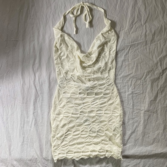 White Plunge Bodycon Halter Mini Going Out Open Back Party Dress - Picture 5 of 7